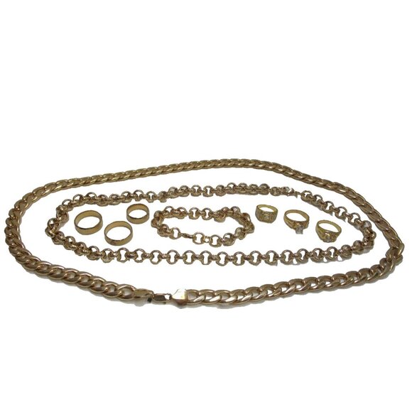 18k Gold Filled Link Chain/Belcher Necklaces/Belcher Bracelet & 6 Wedding Rings - Picture 1 of 9